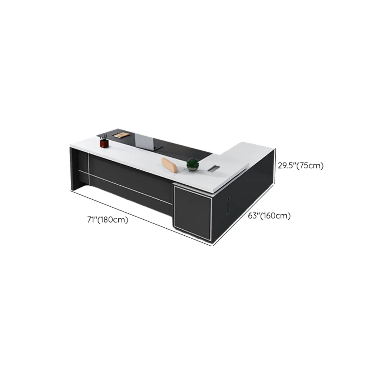 White Wood Cable Management L-Shaped Executive Desk Image - 10