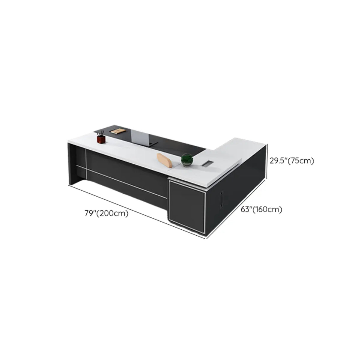 White Wood Cable Management L-Shaped Executive Desk Image - 11