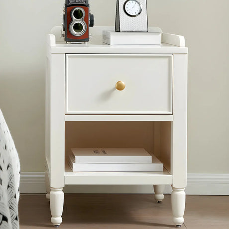 White Wood Drawer Kids Nightstand with Open Storage Image - 1