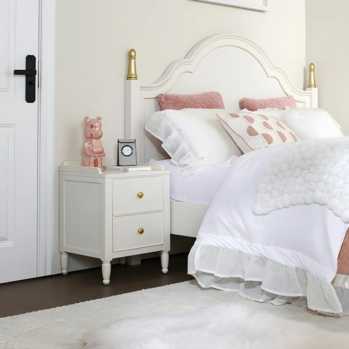 White Wood Drawer Kids Nightstand with Open Storage Image - 10
