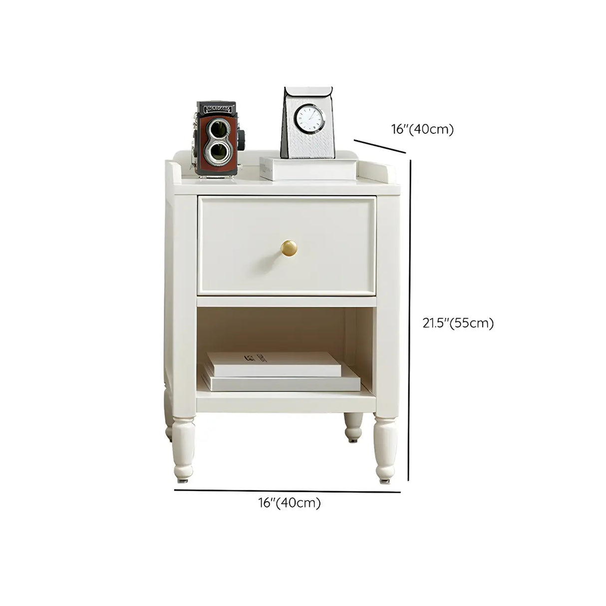White Wood Drawer Kids Nightstand with Open Storage Image - 12