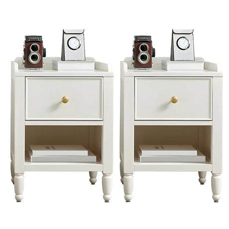 White Wood Drawer Kids Nightstand with Open Storage Image - 2