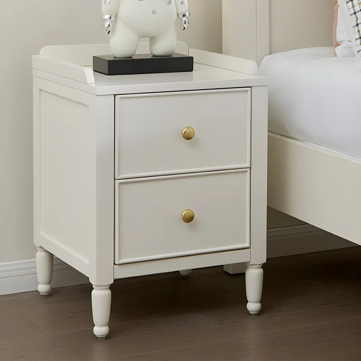 White Wood Drawer Kids Nightstand with Open Storage Image - 3