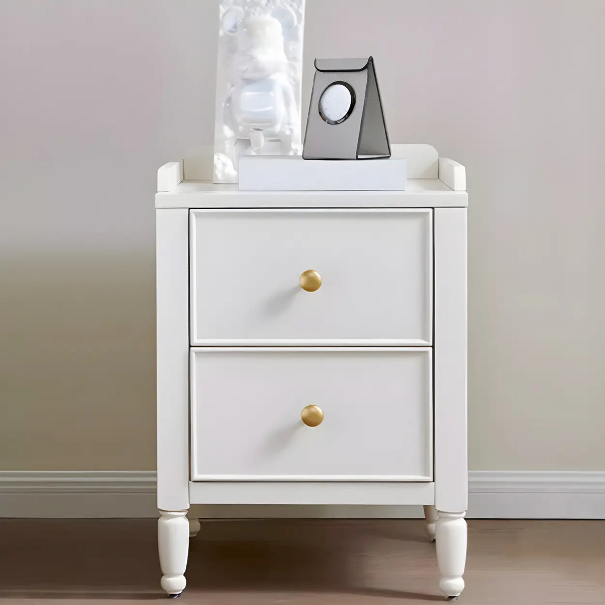 White Wood Drawer Kids Nightstand with Open Storage Image - 4