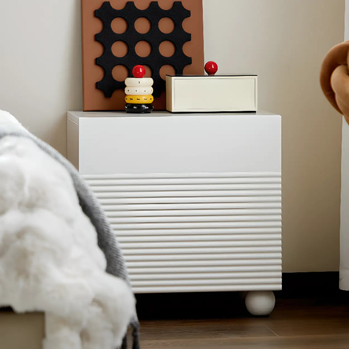 White Wood Drawer Storage Kids Nightstand with Legs Image - 6