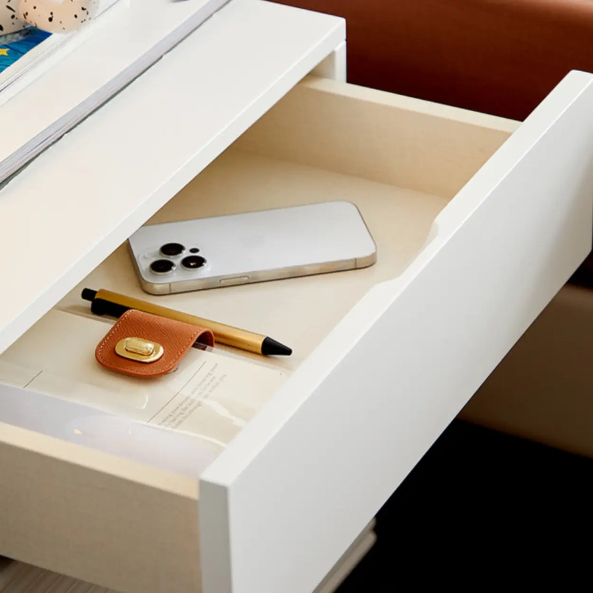 White Wood Drawer Storage Kids Nightstand with Legs Image - 7