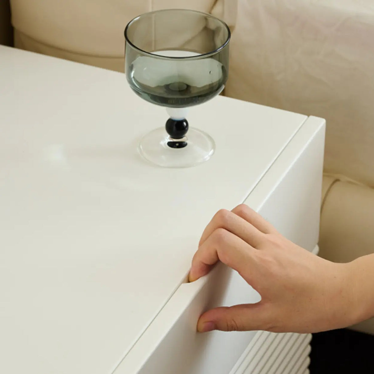 White Wood Drawer Storage Kids Nightstand with Legs Image - 9