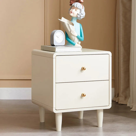 White Wood Four Legs Child Nightstand with Two Drawers Image - 1
