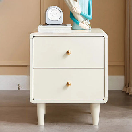 White Wood Four Legs Child Nightstand with Two Drawers Image - 2