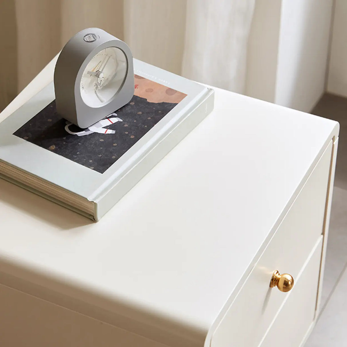 White Wood Four Legs Child Nightstand with Two Drawers Image - 3