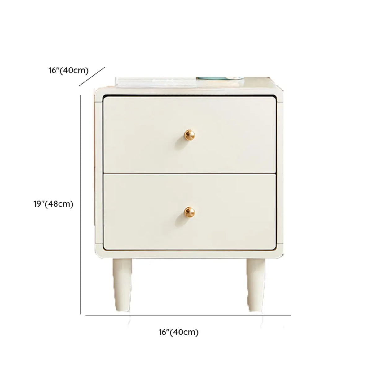 White Wood Four Legs Child Nightstand with Two Drawers 