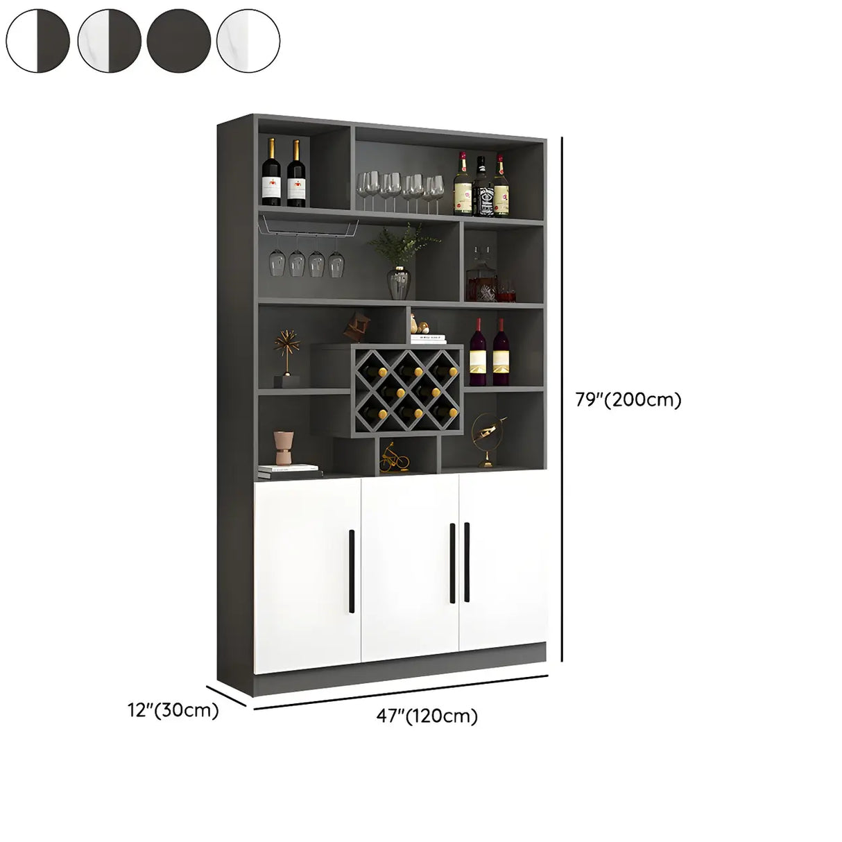 White Wood Freestanding Tall Stemware Rack Wine Cabinet 