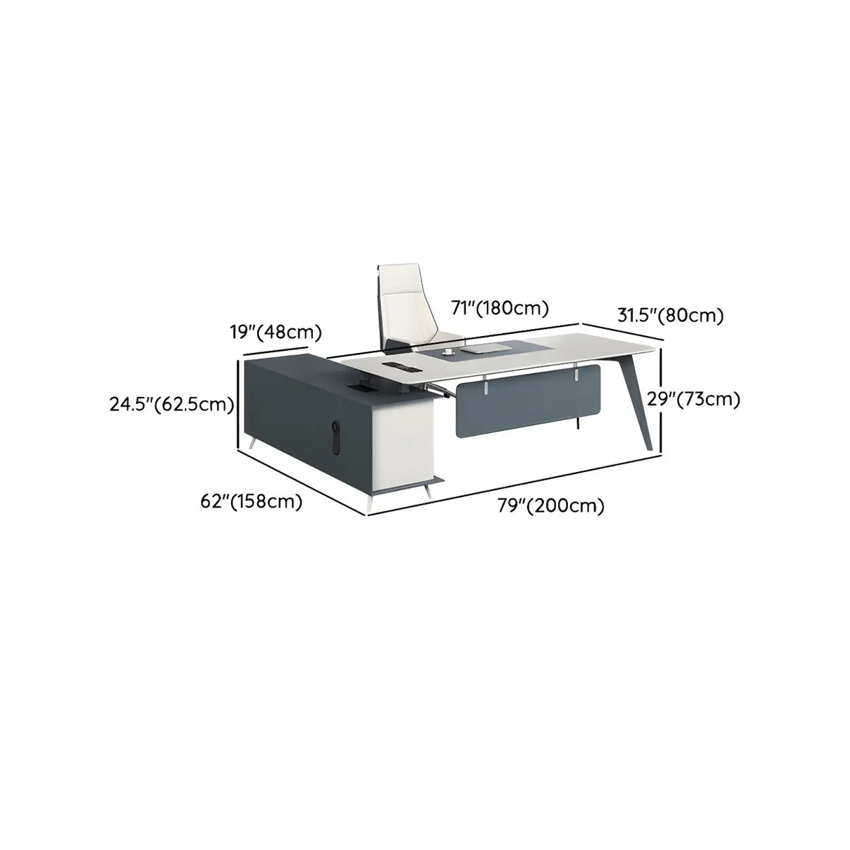 White Wood L-Shape Executive Desk with Cable Management Image - 14