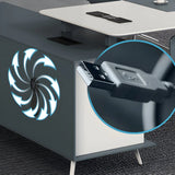 White Wood L-Shape Executive Desk with Cable Management Image - 7