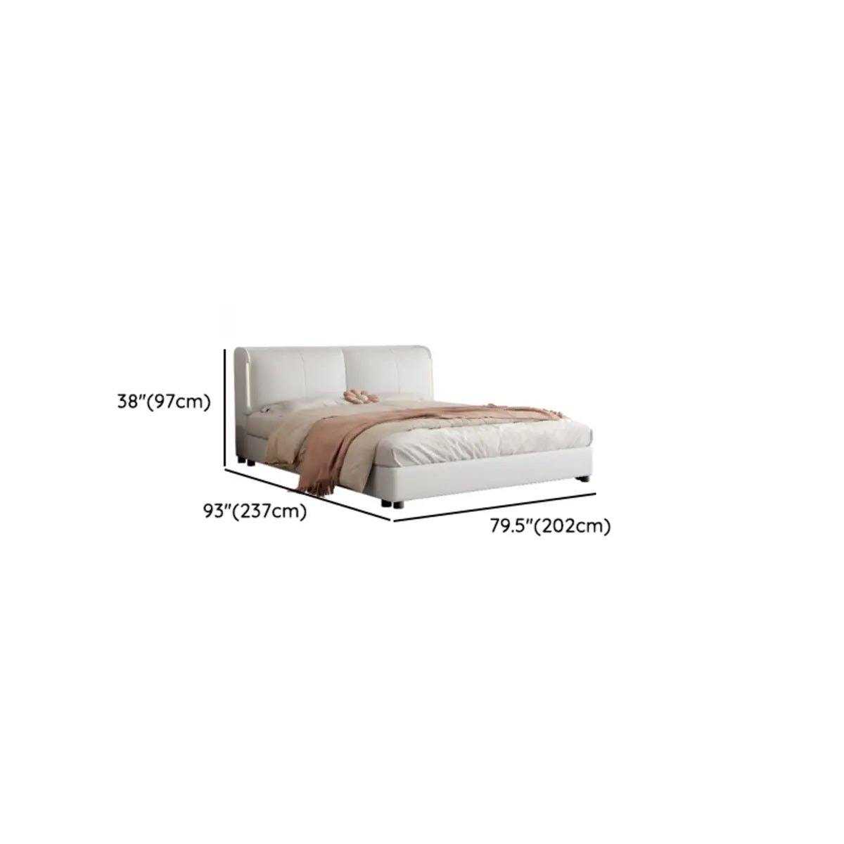 White Wood Leather Headboard Upholstered Queen Panel Bed Image - 14