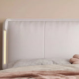 White Wood Leather Headboard Upholstered Queen Panel Bed Image - 8