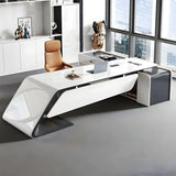 White Wood Long L-Shape Executive Desk with Storage Image - 1