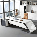 White Wood Long L-Shape Executive Desk with Storage Image - 4