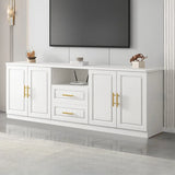 White Wood Open Storage Cabinet Rectangle TV Stand Image - 14
