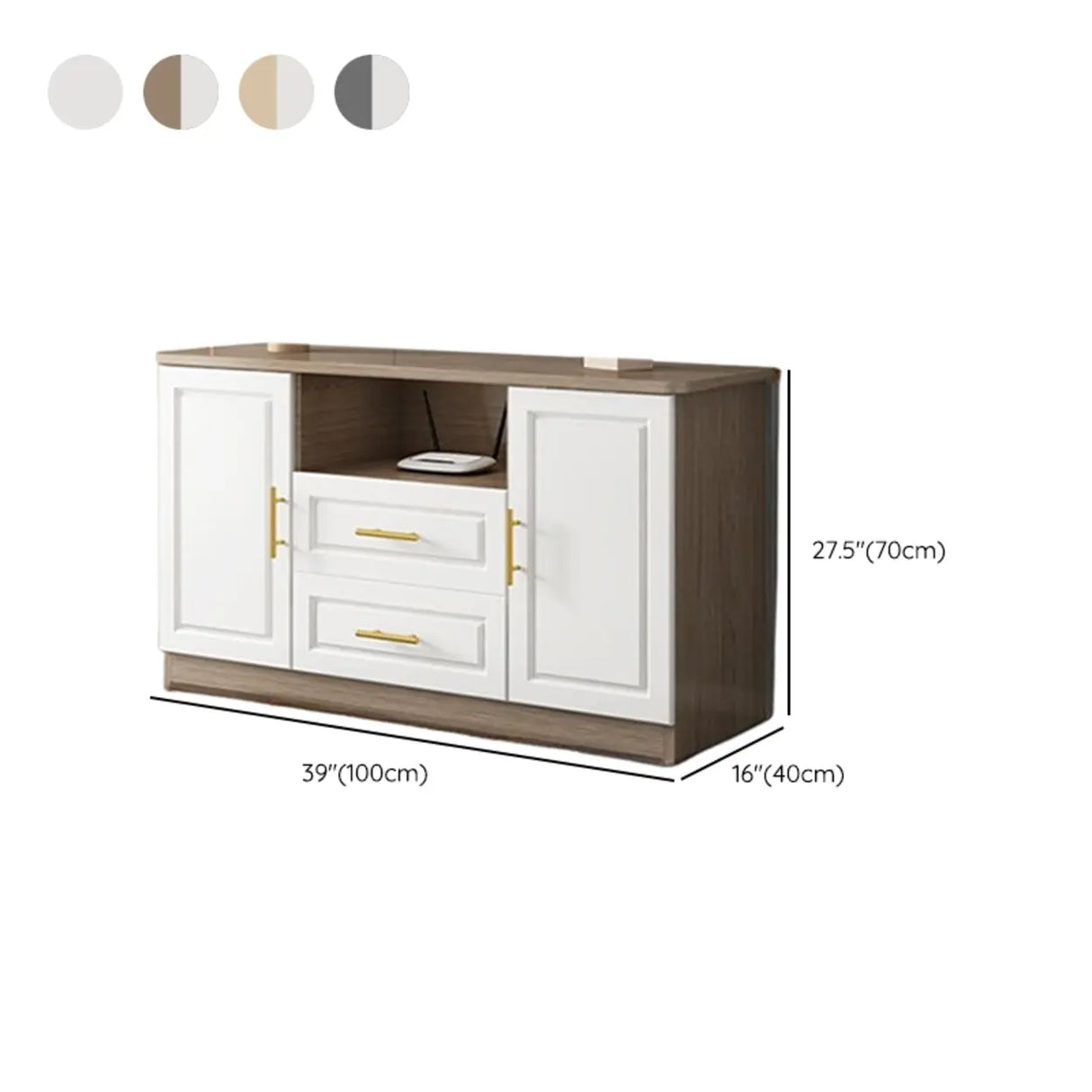 White Wood Open Storage Cabinet Rectangle TV Stand 