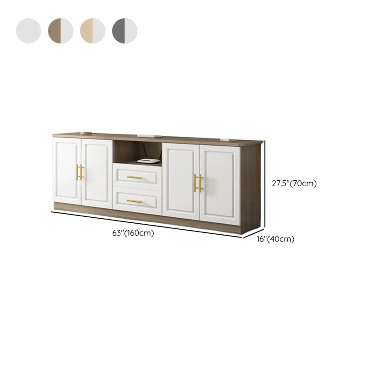 White Wood Open Storage Cabinet Rectangle TV Stand Image - 18