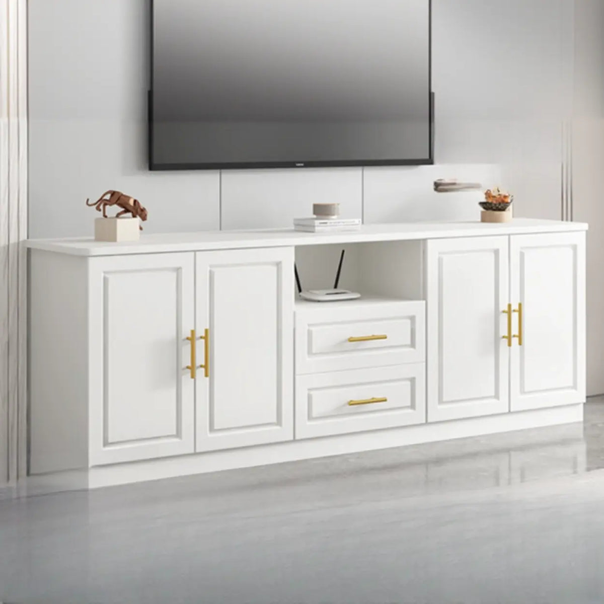 White Wood Open Storage Cabinet Rectangle TV Stand – Homebaa