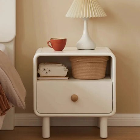 White Wood Open Storage Kids Nightstand with Drawer Image - 1