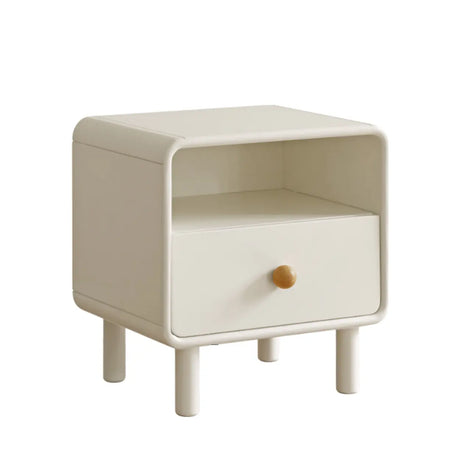 White Wood Open Storage Kids Nightstand with Drawer Image - 2