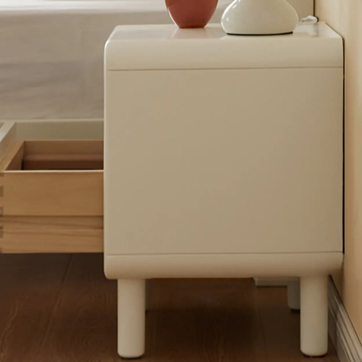 White Wood Open Storage Kids Nightstand with Drawer Image - 5