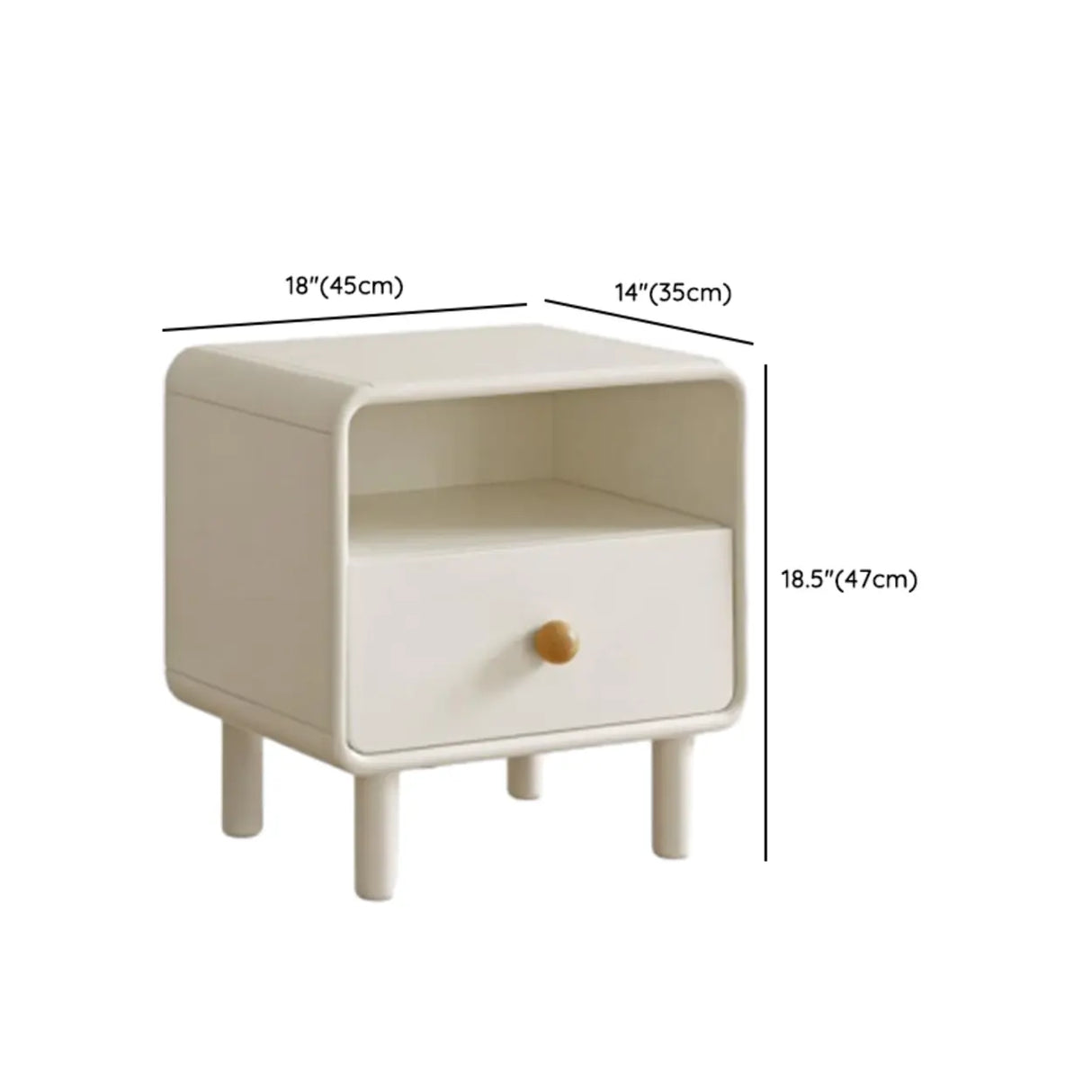White Wood Open Storage Kids Nightstand with Drawer 