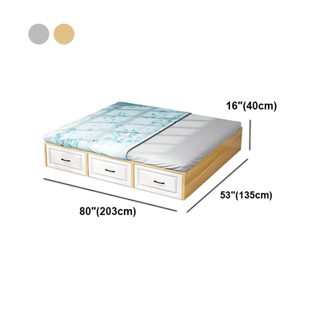 White Wood Queen Untufted Storage Tatami Bed with Drawers Image - 10