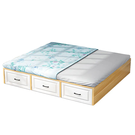 White Wood Queen Untufted Storage Tatami Bed with Drawers Image - 2