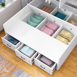 White Wood Queen Untufted Storage Tatami Bed with Drawers Image - 6