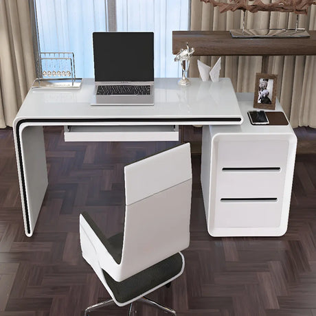 White Wood Rectangle Home Office Desk with Drawers Image - 1
