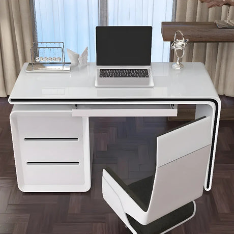 White Wood Rectangle Home Office Desk with Drawers Image - 2