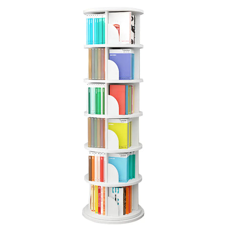 White Wood Rotating Modern Revolver Round Bookshelf Image - 23