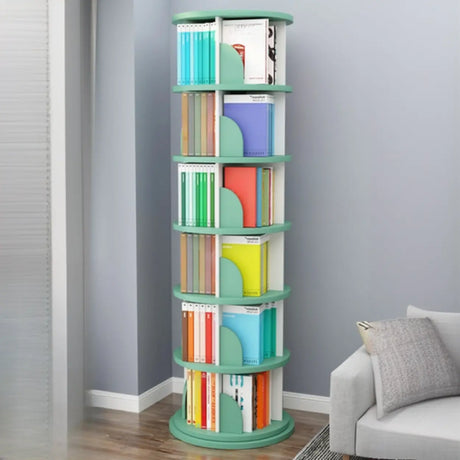 White Wood Rotating Modern Revolver Round Bookshelf Image - 3