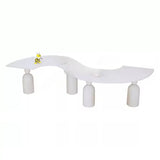 White Wood Rounded Corners Wavy Toddler Table Chair Set Image - 6