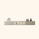 White Wood Shelves Cabinet Drawers Rectangle TV Stand Image - 13