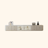 White Wood Shelves Cabinet Drawers Rectangle TV Stand Image - 15