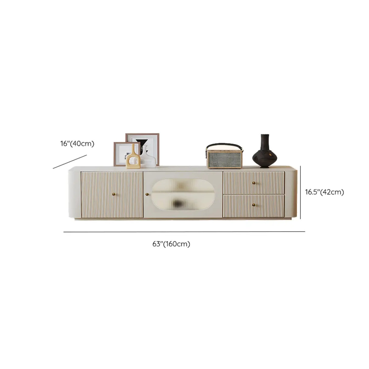 White Wood Shelves Cabinet Drawers Rectangle TV Stand Image - 27