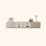 White Wood Shelves Cabinet Drawers Rectangle TV Stand Image - 5