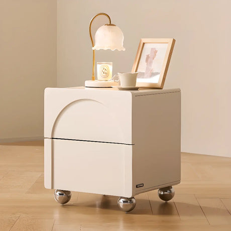 White Wood Short Height Kids Nightstand with Casters Image - 1