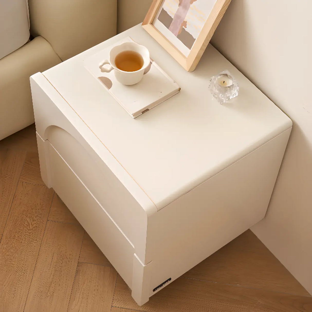 White Wood Short Height Kids Nightstand with Casters Image - 4