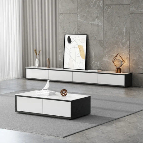 White Wood Slate Long TV Stand with Drawers Image - 1