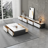 White Wood Slate Long TV Stand with Drawers Image - 3