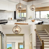 White Wood Small Candle Geometric Foyer Chandelier Image - 4