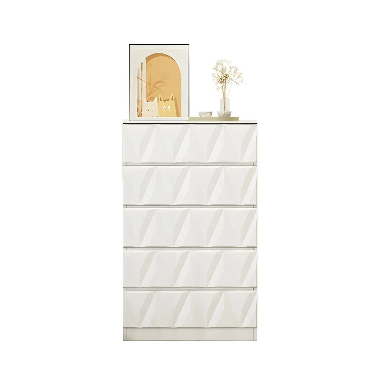 White Wood Soft-Close Drawers Dresser Chest Image - 5
