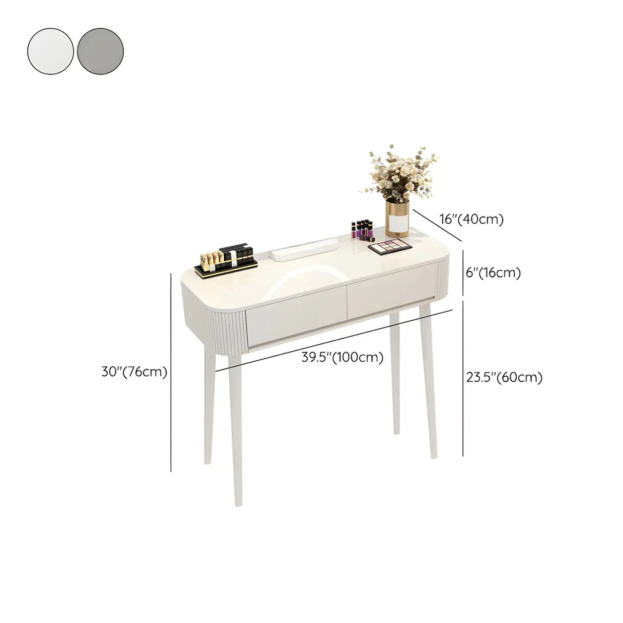 White Wood Standard Width Makeup Vanity with Drawers 