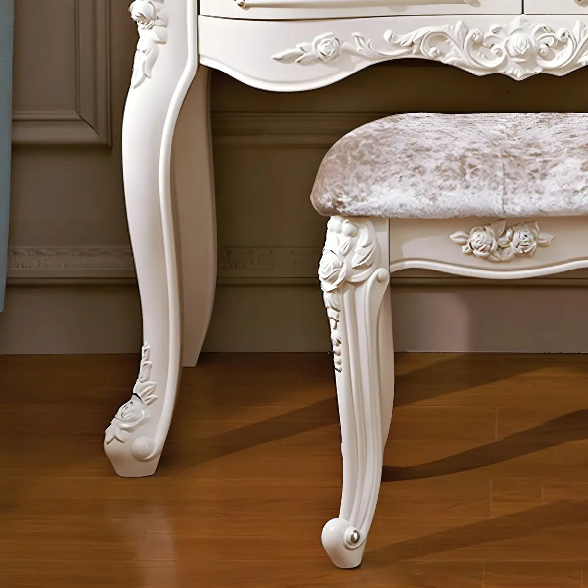 White Wood Standing Makeup Vanity with Drawers Mirror Image - 10